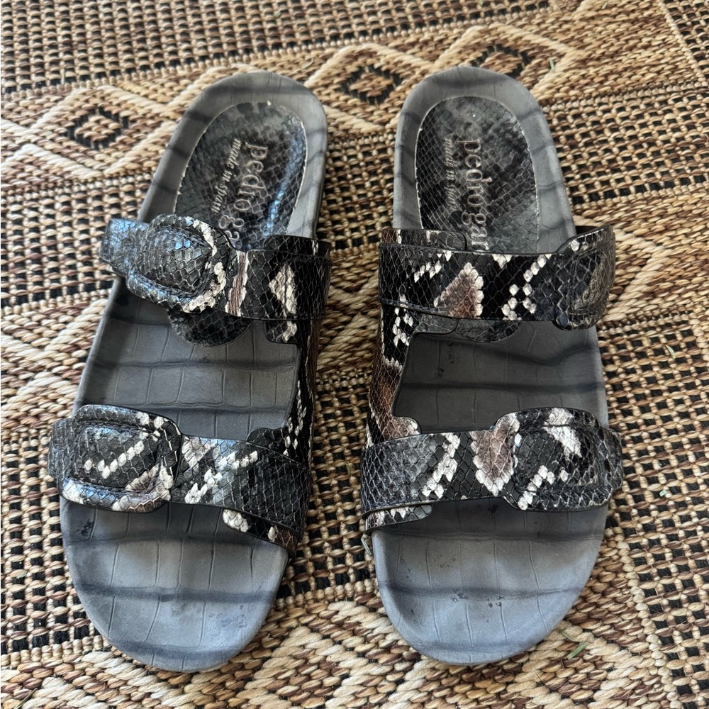 PEDRO GARCIA Snakeskin Double Strap "Birkenstock Style" Sandal Sz 40.5 (10.5US)